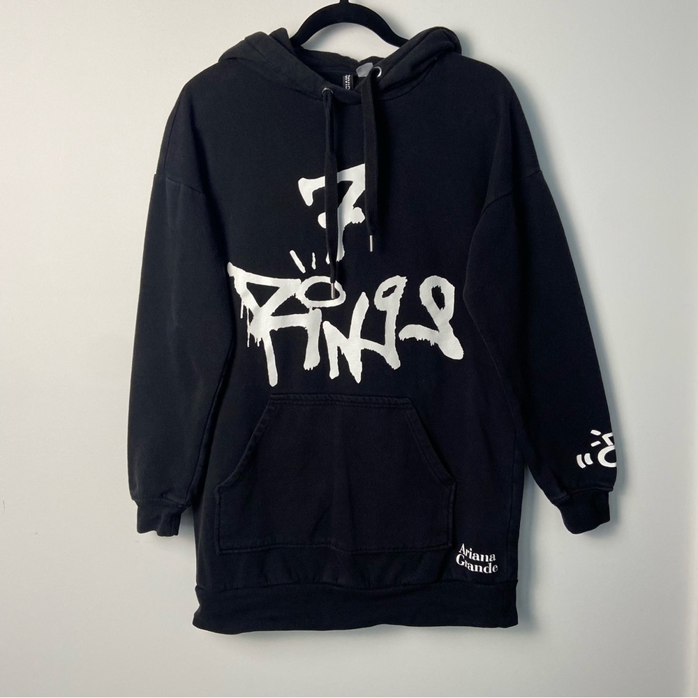 145. Ariana Grande / 7 rings oversized black long sweater hoodie tunic - Picture 2 of 9